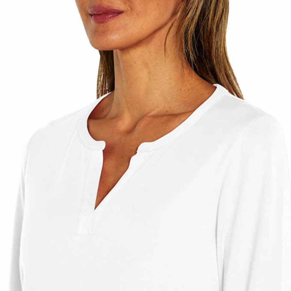 White NWT Orvis Ladies' ¾ Sleeve Split Neck Pima Cotton Top - Picture 5 of 5